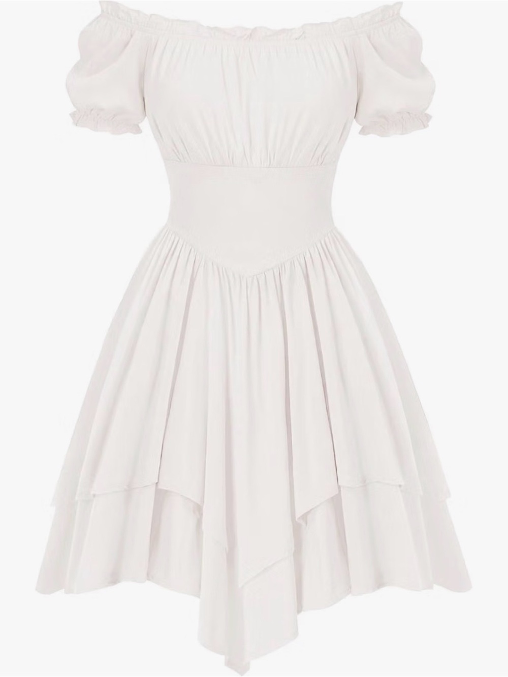 Scarlet Darkness Romantic Off-Shoulder Cream Midi Dress with Puff Sleeves